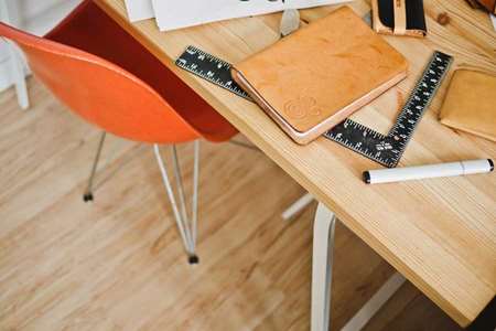 A desk with supplies.